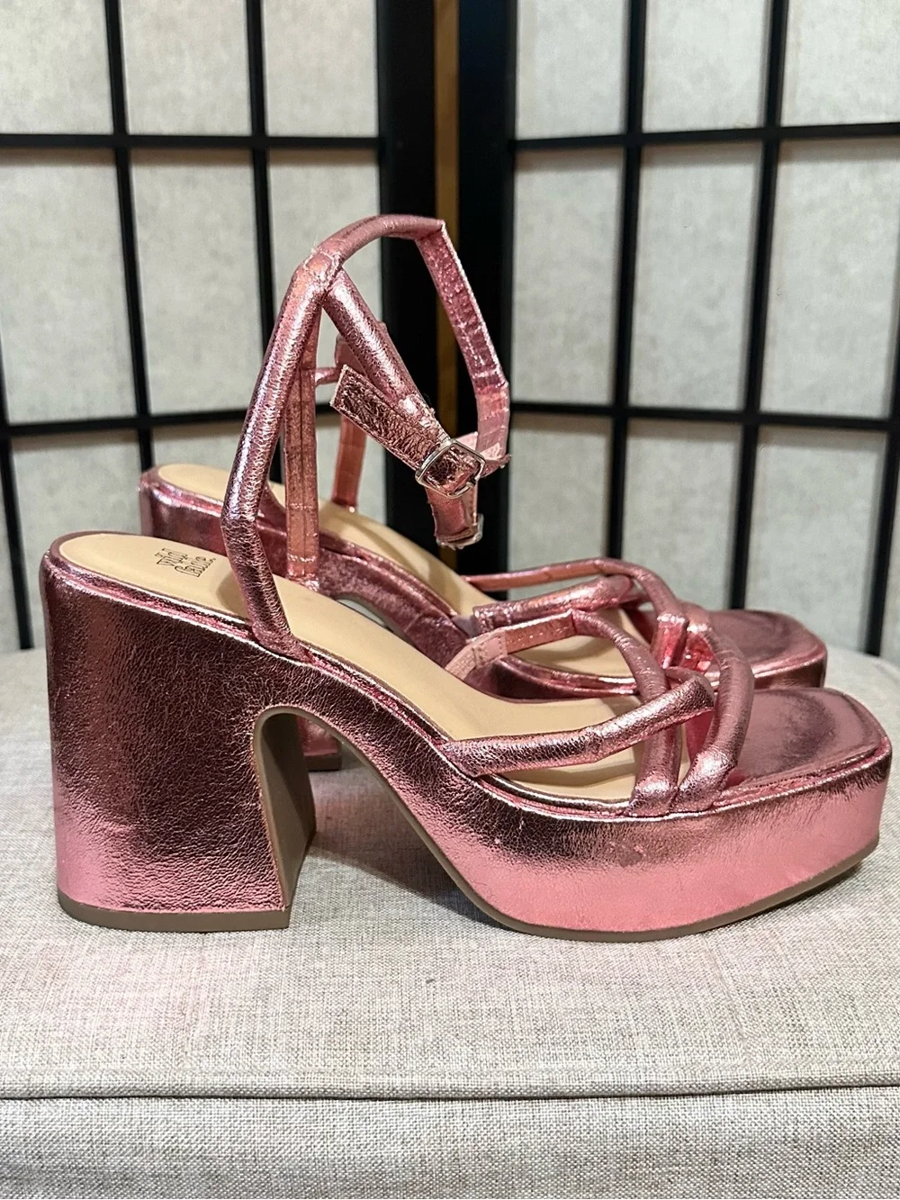 WILD FABLE Metallic Chunky Platform Block Square Toe Heel Sandals NWOT